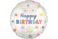 Foil Balloon - "Happy BIRTHDAY" - Daisies - 45 cm